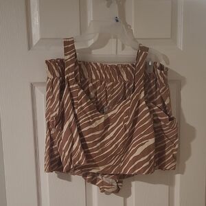Brown Zebra Print Shorts And Crop Top Set